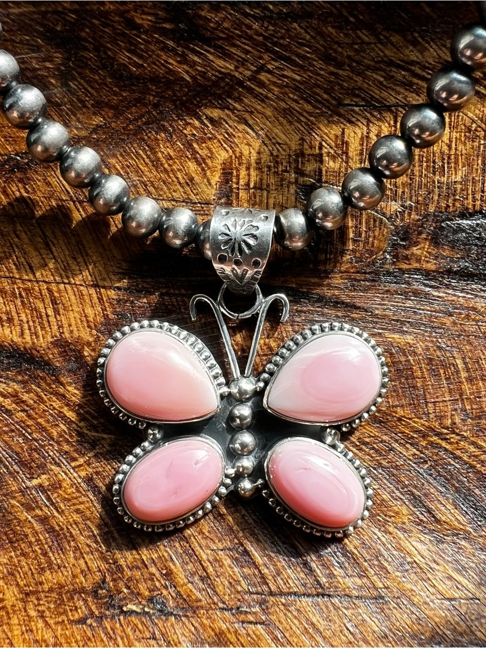 Pink Queen Conch Butterfly Pendant Sterling Silver Southwestern - Picture 2 of 11